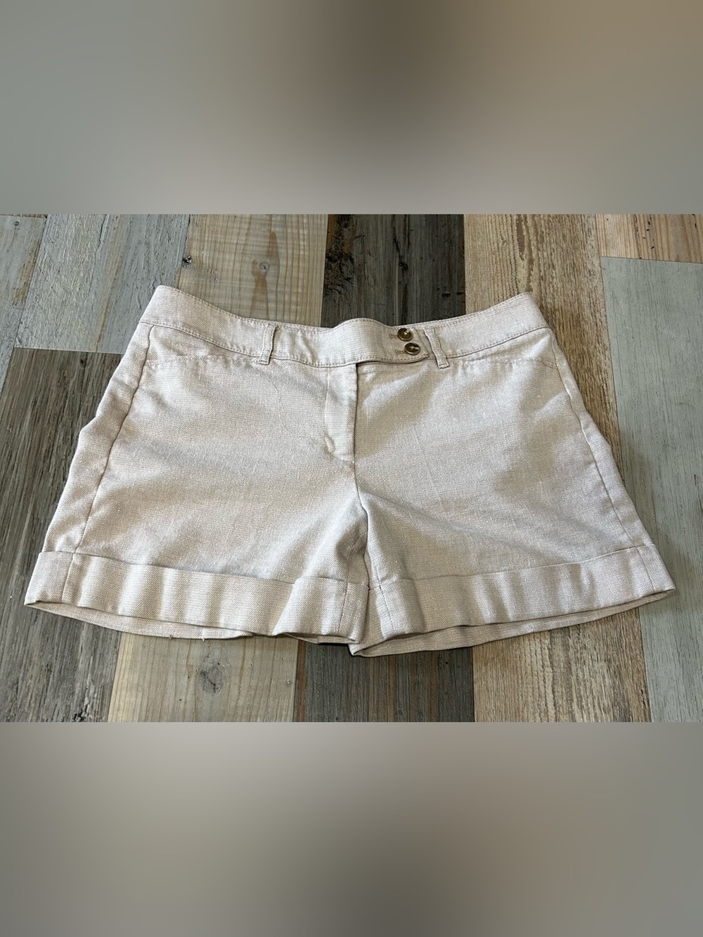 White House Black Market Cream Cuffed Tailored Shorts Sz 6 Linen Blend TC0066